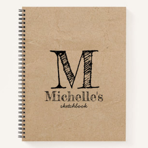 Rustikales Kraft Brown Paper Look Monogram Sketchb Notizbuch