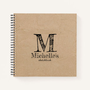 Rustikales Kraft Brown Paper Look Monogram Sketchb Notizbuch