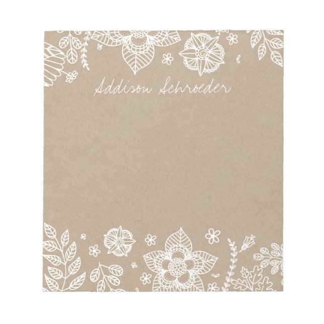 Rustikales Kraft Floral Oaster Notepad Notizblock (Vorderseite)