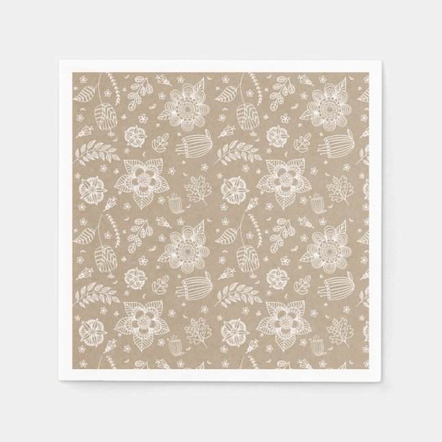 Rustikales Kraft Floral Oaster Paper Napkin Serviette (Vorderseite)