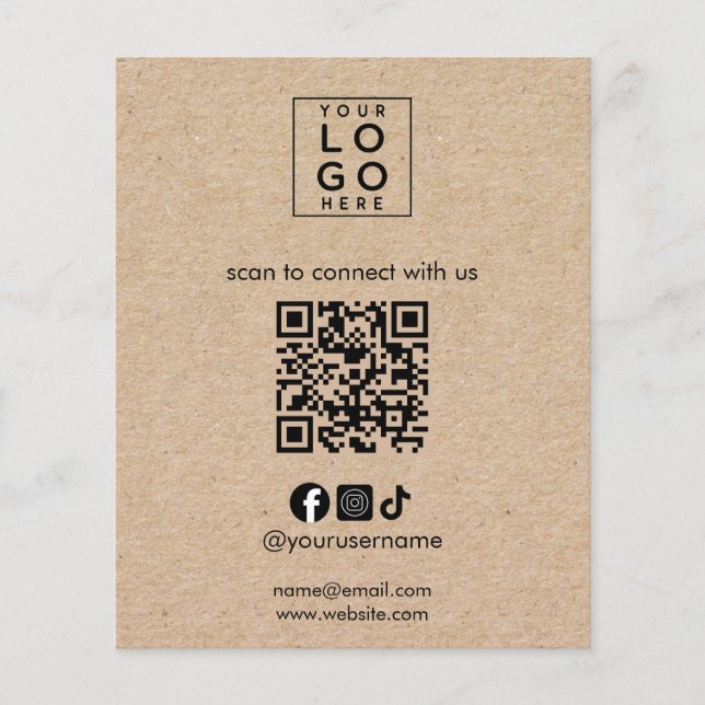 Rustikales Kraft Geschäft Social Media QR-Code-Log Flyer (Vorne)
