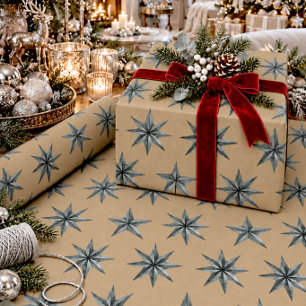 Rustikales Kraft Grün Vintage Stern Geschenkpapier