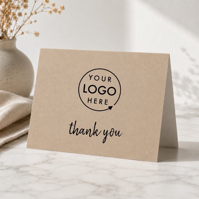 Rustikales Kraft-Logo | Business Corporate Modern Dankeskarte (A rustic kraft horizontal folded logo thank you card perfect for small business appreciation.)