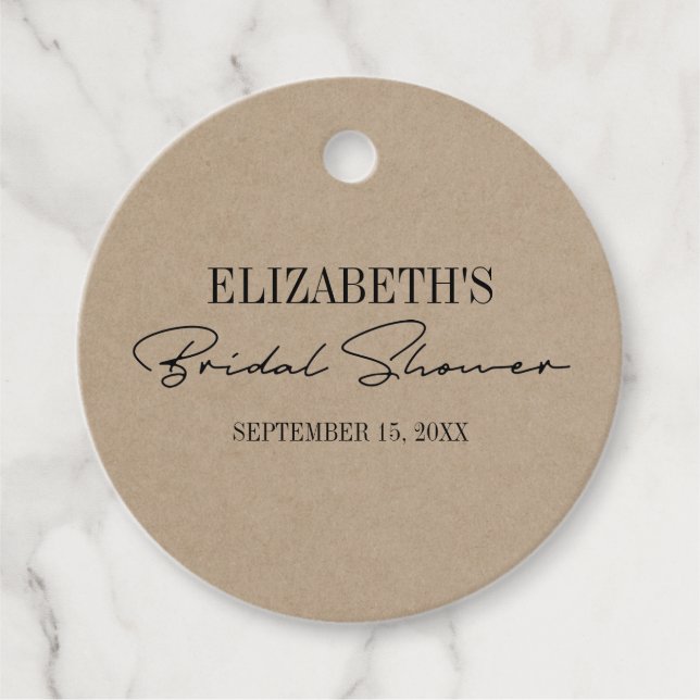 Rustikales Kraft Modernes Skript-Brautparty Geschenkanhänger (Vorderseite)