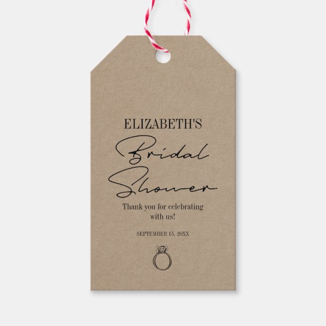 Rustikales Kraft Modernes Skript-Brautparty Geschenkanhänger (Vorderseite)