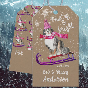 Rustikales Kraft Mountain Hund Merry & Bright Schl Geschenkanhänger