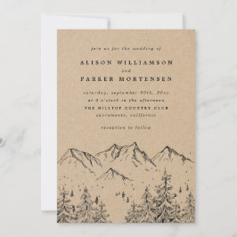 Rustikales Kraft Mountains & Pines Hochzeitliches  Einladung