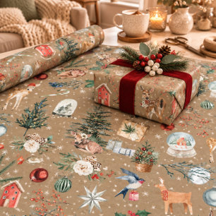 Rustikales Kraft Schnee-Rentier & Alles Weihnachte Geschenkpapier