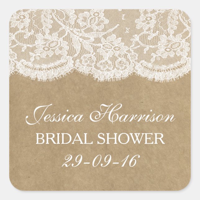 Rustikales Kraft- und Vintages Brautparty Quadratischer Aufkleber (Vorderseite)