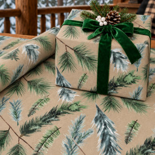 Rustikales Kraft Weißkiefer Grün- und Blautanne Zw Geschenkpapier