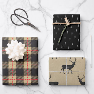 Rustikales Kraftpapier   Christmas Kariert Deer An Geschenkpapier Set
