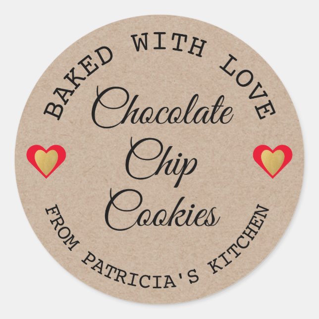 Rustikales Kraftpapier gebacken mit Liebe hausgema Runder Aufkleber (Vorderseite)
