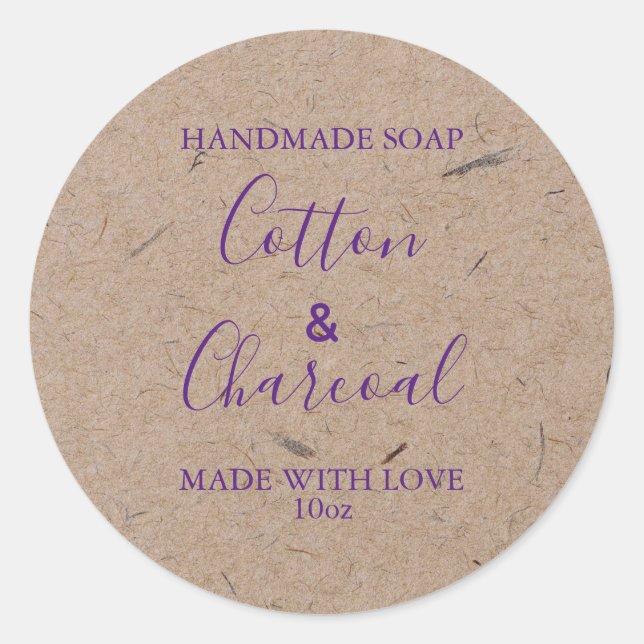 Rustikales Kraftpapier mit individueller Seifenken Runder Aufkleber (Vorderseite)