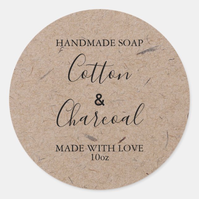 Rustikales Kraftpapier mit individueller Seifenken Runder Aufkleber (Vorderseite)