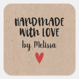 Rustikales Kraftpapier mit Liebe Quadratischer Aufkleber