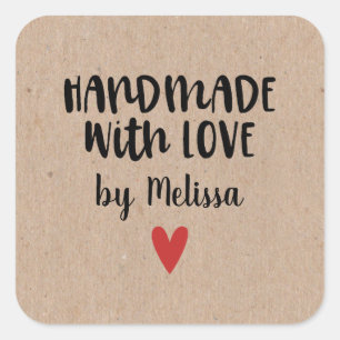 Rustikales Kraftpapier mit Liebe Quadratischer Aufkleber