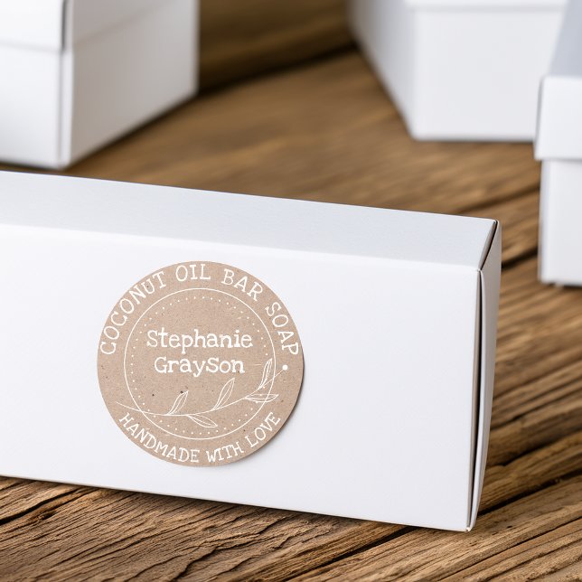 Rustikales Kraftpapier Personalisiert Runder Aufkleber (Rustic Kraft Paper Handmade Personalized Classic Round Sticker)