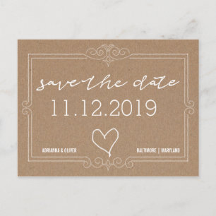 Rustikales Kraftpapier Save the Date Typografie Ankündigungspostkarte