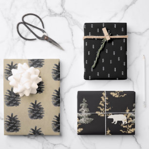 Rustikales Kraftpapier   Weihnachtsbaumskizze Mini Geschenkpapier Set