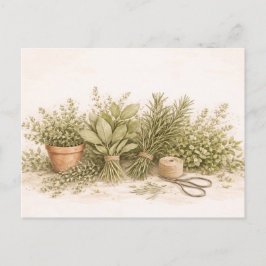 Rustikales Kräuterbouquet Botanische Wasserfarben- Postkarte