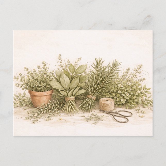 Rustikales Kräuterbouquet Botanische Wasserfarben- Postkarte (Vorderseite)