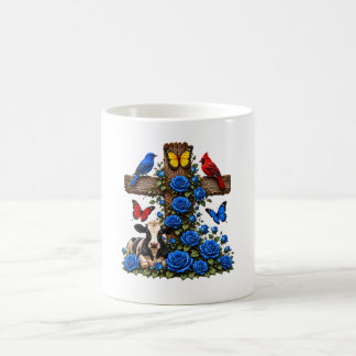 Rustikales Kreuz Blaue Rosen und Kuh Becher Kaffeetasse