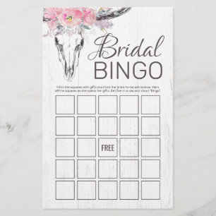 Rustikales Kuh Skull Boho Floral Bridal Bingo Spie