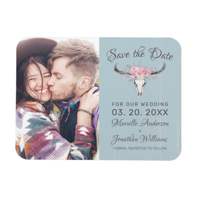 Rustikales Kuhhaut Blütenblau Wasserfarbe B Foto Magnet (Horizontal)