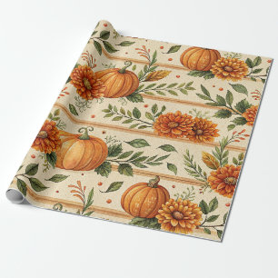 Rustikales Kürbis- und Chrysanthemen-Herbstmuster Geschenkpapier