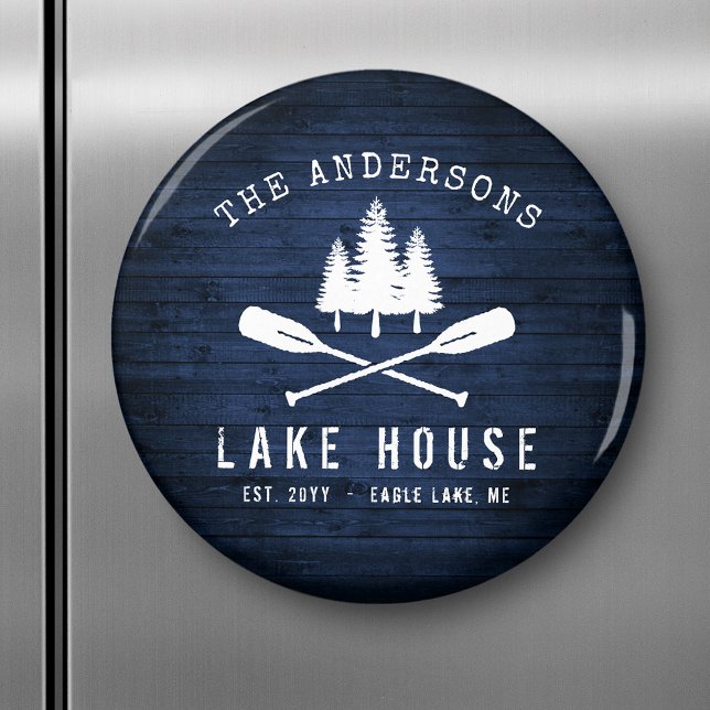 Rustikales Lake House Boat Oars Trees Blue Wood Pr Magnet (Von Creator hochgeladen)