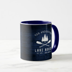 Rustikales Lake House Boat Oars Trees Blue Wood Pr Tasse