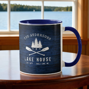 Rustikales Lake House Boat Oars Trees Blue Wood Pr Tasse