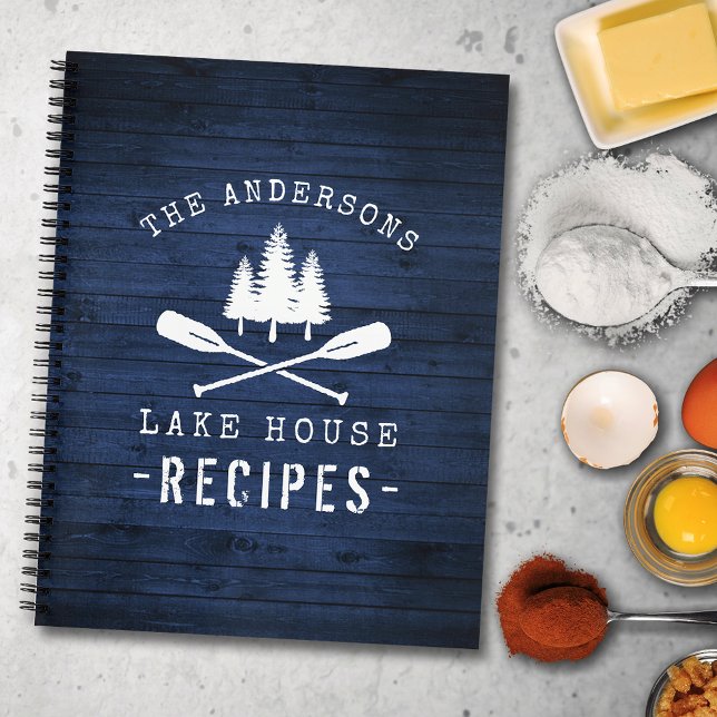 Rustikales Lake House Boat Oars Trees Blue Wood Re Notizbuch (Several sizes and inside page designs to choose from)