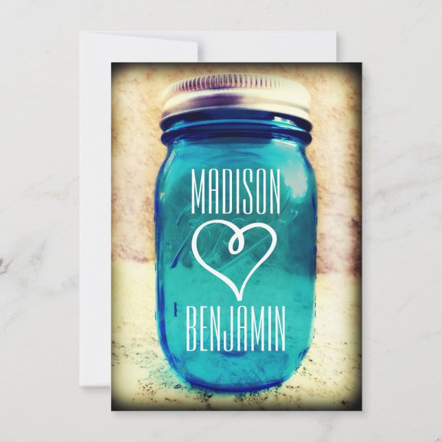 Rustikales Land Aquamarin Mason Jar Hochzeitseinla Einladung (Rückseite)
