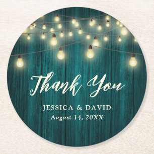 Rustikales Land Aquamarin Wedding Danke Runder Pappuntersetzer