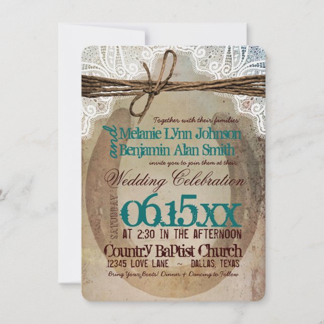 Rustikales Land-aquamarine Einladung (Vorderseite)