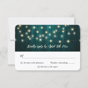 Rustikales Land Aquamarine Holzhütten Hochzeit RSVP Karte
