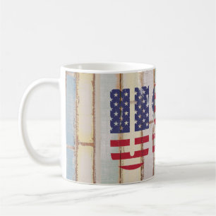 Rustikales Land bedrückt USA Flag Holzmuster Muste Kaffeetasse