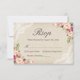 Rustikales Land Blumenstrauß Elfenbein Burlap UAWG RSVP Karte