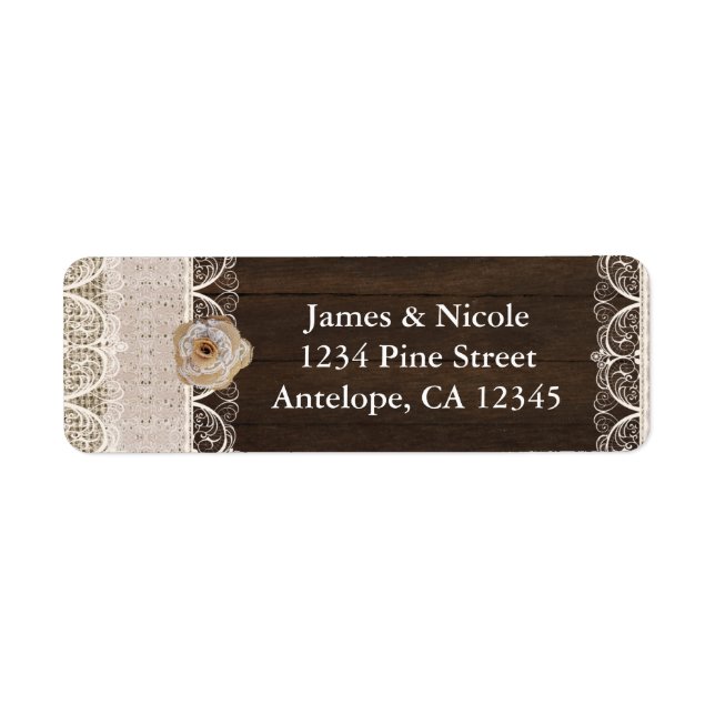 Rustikales Land Burlap Lace & Wood Address Labels (Vorne)