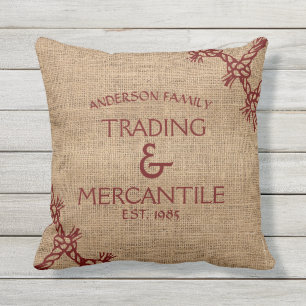 Rustikales Land Burlap Rope Corners Familienname R Kissen