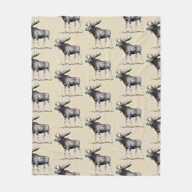 Rustikales Land Elche Illustration & Taupe Fleecedecke (Vorderseite)
