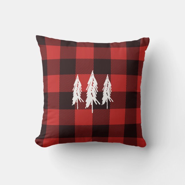 Rustikales Land Evergreen Red & Black Flannel Kari Kissen (Vorderseite)