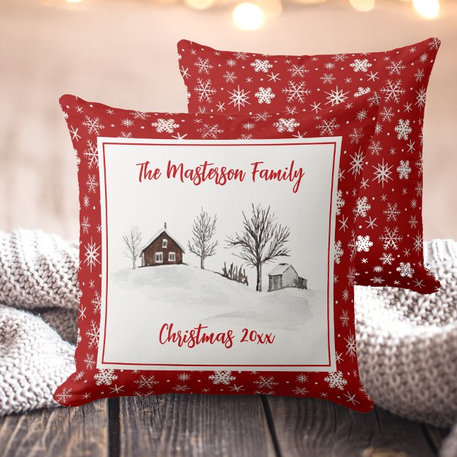 Rustikales Land, Familienname, Weihnachten Kissen (Rustic Country, Family Name, Christmas, Throw Pillow)