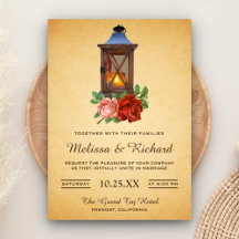 Rustikales Land Floral Lantern Hochzeit Einladung