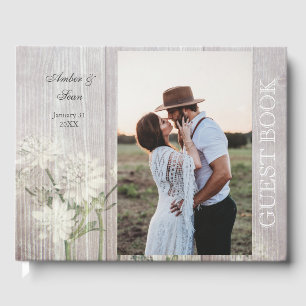 Rustikales Land Floral Wood & Foto Gästebuch