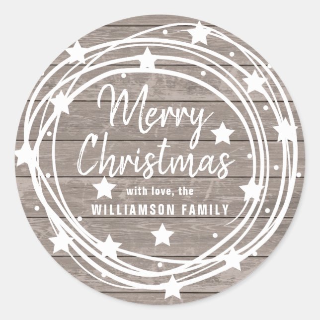 Rustikales Land frohe Weihnachten Umschlag Aufkleb Runder Aufkleber (Vorderseite)