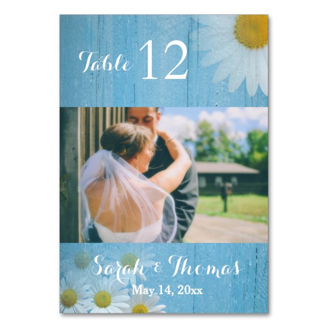 Rustikales Land Hochzeit Foto Tischnummer Card (Vorderseite)