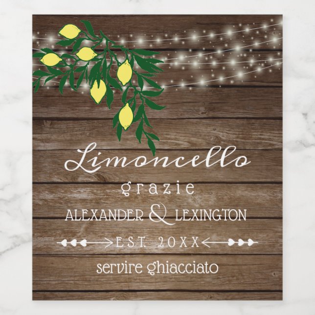 Rustikales Land Hochzeit Limoncello Flasche Etiket Weinetikett (Einzelnes Label)