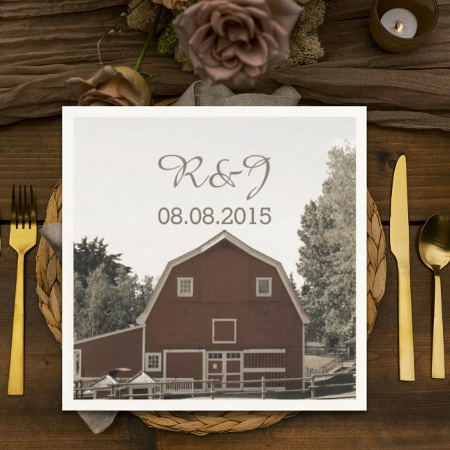 rustikales Land Hochzeit roten Stall Gastgeschenk  Serviette (rustic country wedding red barn wedding favor napkins)